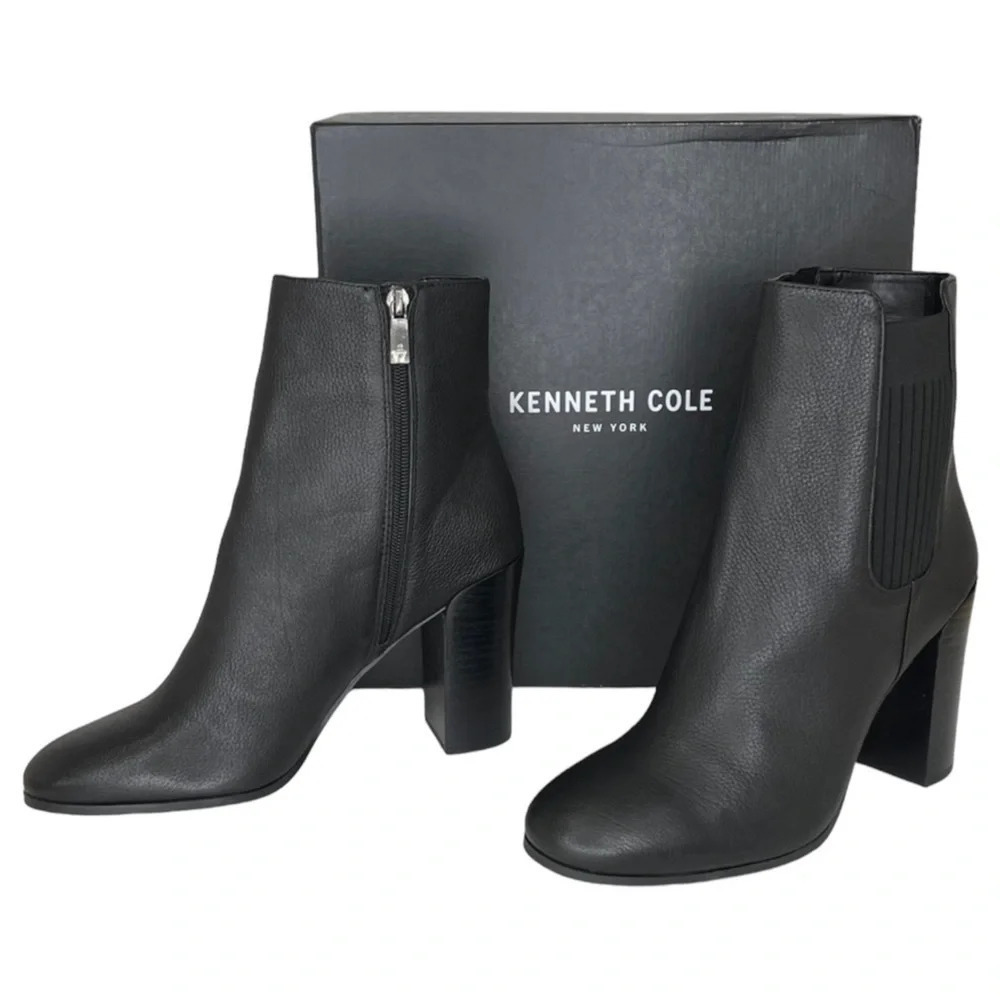 Kenneth Cole NY Justin Black Leather Womens Heeled Ankle Boots Size 10M - Picture 11 of 11